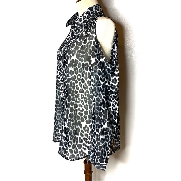EXPRESS LONG SLEEVE COLD SHOULDER BLOUSE LEOPARD L - Picture 2 of 6